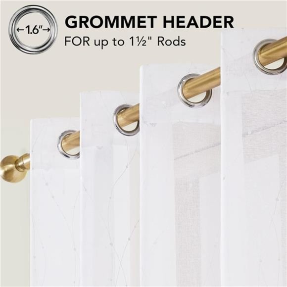 White Sheer Curtains 2 Panels Set, Grommet Sheer Curtains for Bedroom, Curtains - Picture 3 of 6